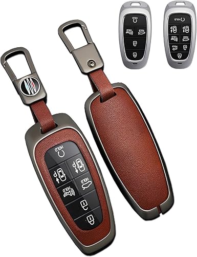 Miniatura 8 de Funda de metal para llavero Hyundai, llavero de protección compatible con Tucson Santa fe NX4 2020-2023 (p-hyj-negro), Negro -