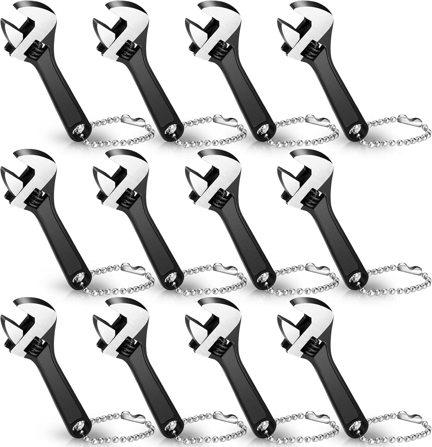 Chumia 12 Pieces Mini Adjustable Wrench Set, Small Chain Wrench, Micro Wrenches, Black Pocket Hand Spanner, Toy Wrenches, Knurl Wide Jaw Repair Maintenance Automotive Tool (2.5 Inch)