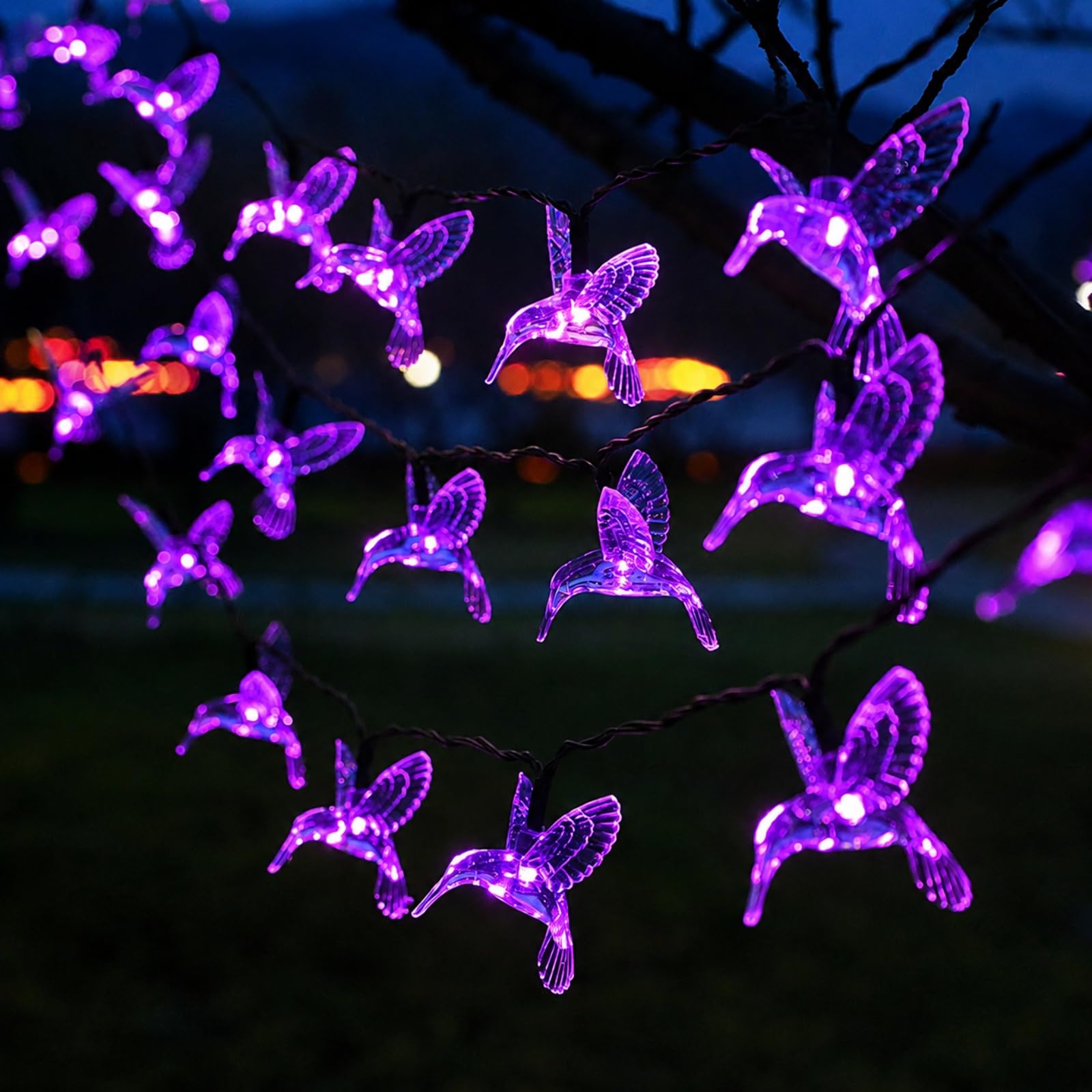 Mateju Solar String Lights Outdoor Garden 5/6.5/7/12m, Outdoor Fairy Lights Solar Powered IP65 Waterproof Hummingbird Led String Lights for Indoor Bedroom, Patio, Yard, Party (Purple,12m) — image 1