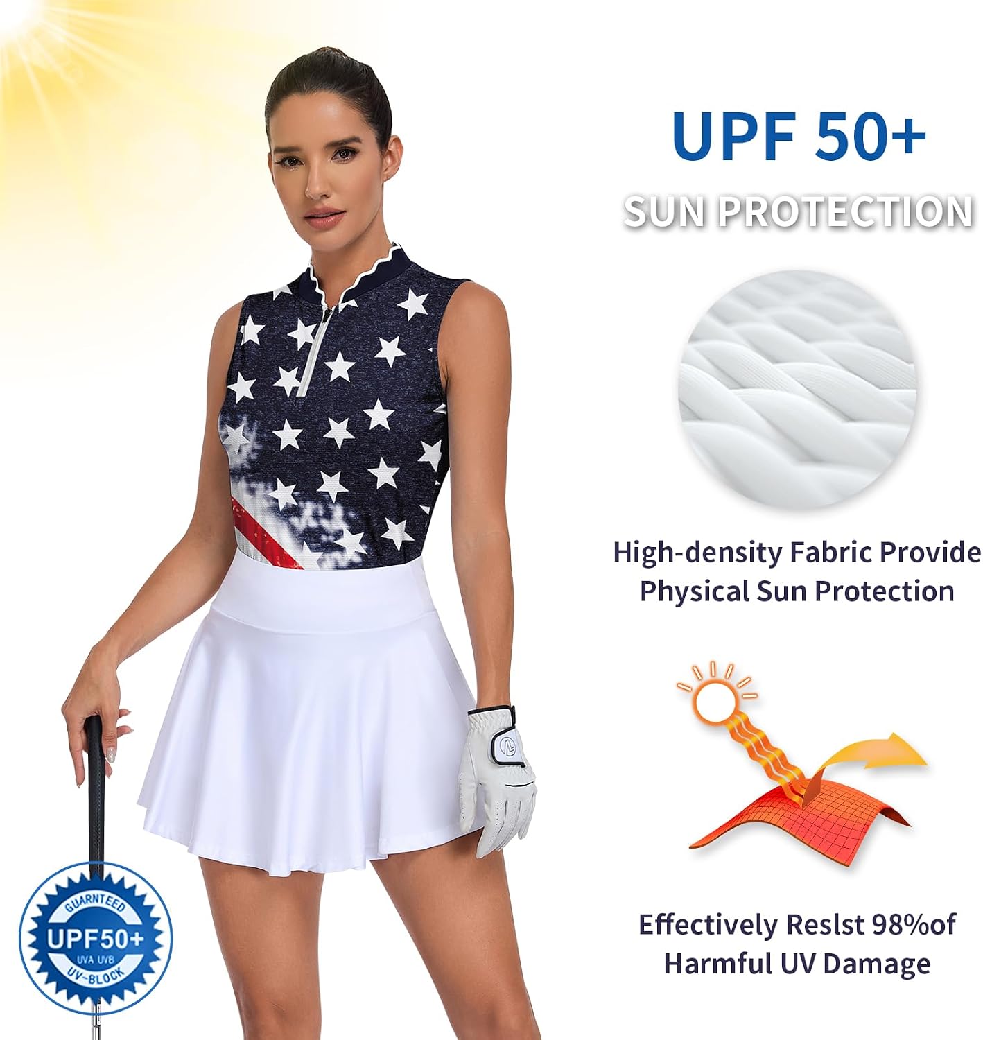 Soneven Women's Sleeveles Golf Shirt Zip Up Polo Shirts Moisture Wicking V Neck Tennis Top Racerback Athletic Tank Tops