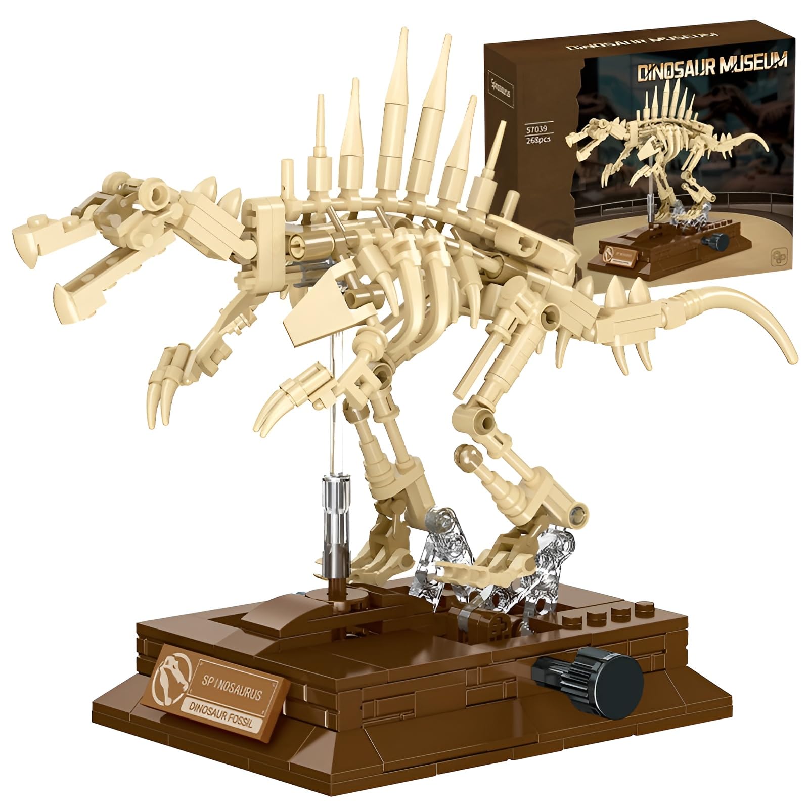 Skeleton Dinosaur Building Blocks Set — 268PCS Spinosaurus Dinosaur Fossils Bricks Kit with Rotational Gear, STEM Education Toy, Idea for Home Office Decor, Birthday Gift for Adult and Teen