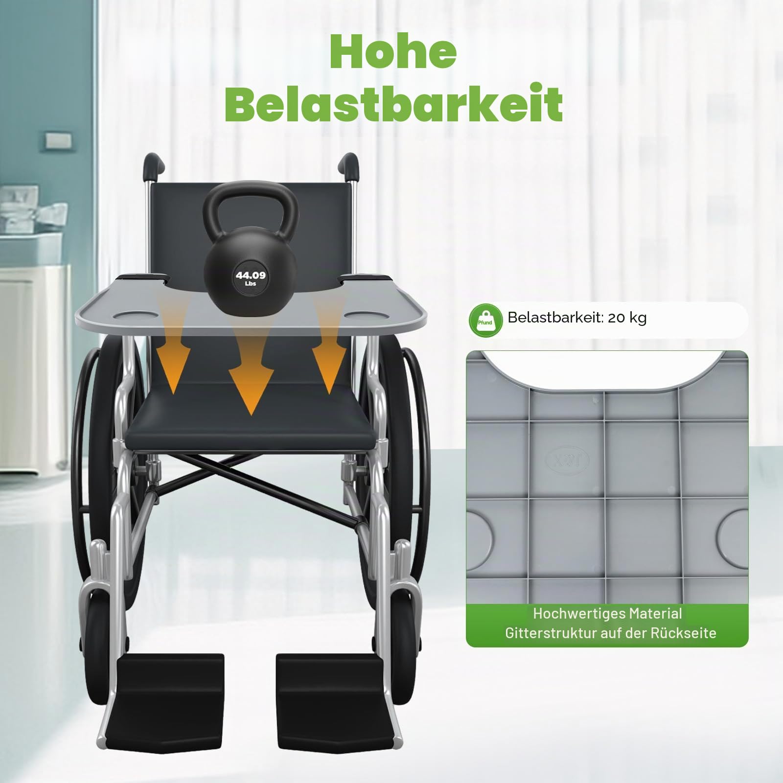Rollstuhl Tablett Therapietisch Speisetisches Rollstuhltisch Abnehmbar 52*58cm Rollstuhlzubehör Zum Essen, Lesen Und Ausruhen - Tragbarer Universal-Tablett-Schreibtisch Mit Getränkehalter Große Größe