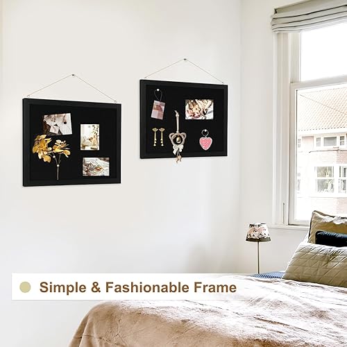 Vista 48 de Tablero de corcho grande de doble cara con lino, tablero de anuncios con marco de madera colgante de 24 x 18 pulgadas, tablero de visión