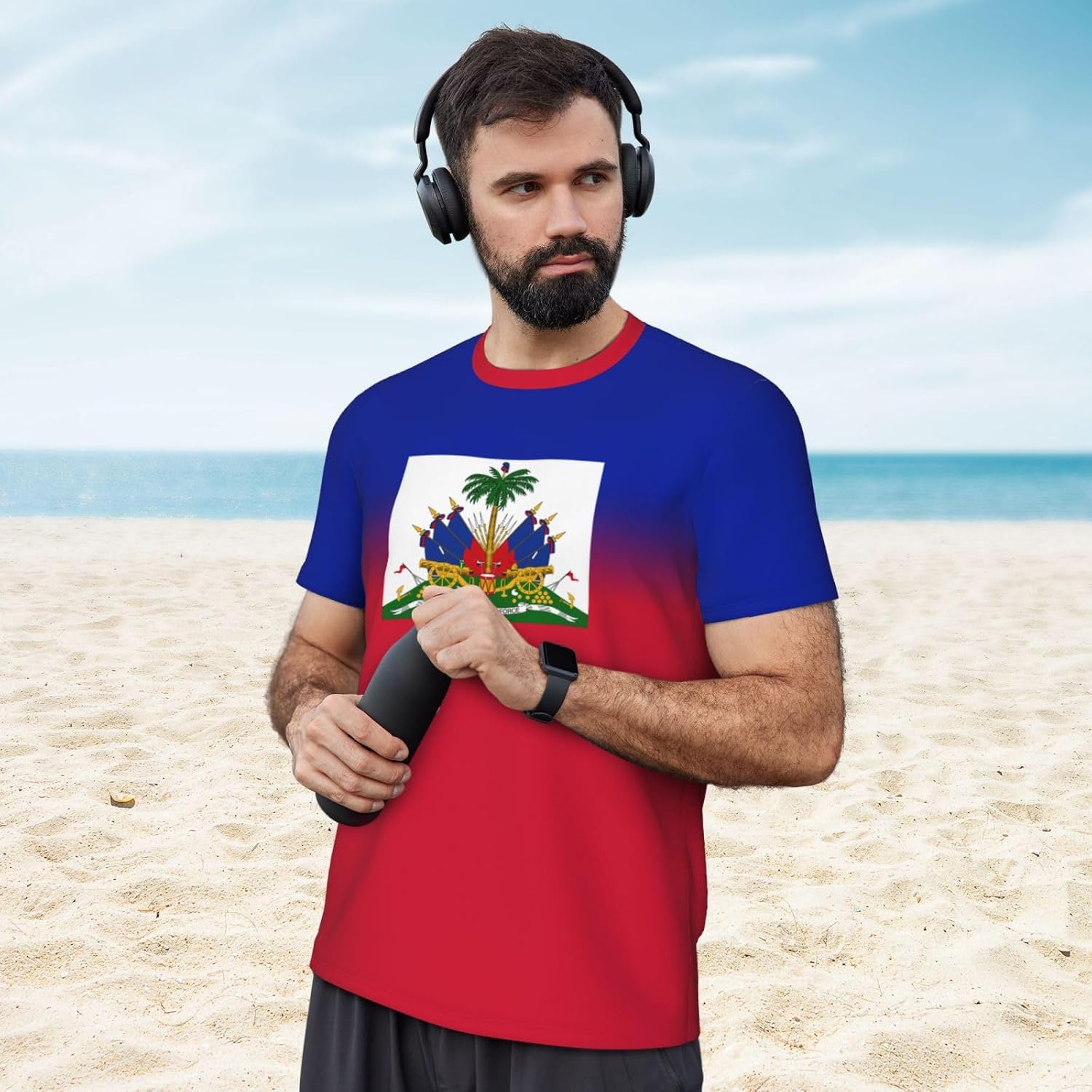 Jersey Mesh T-Shirt Haiti Flag Gradient Color 3D Print for Running Cycling Soccer Fitness Sports