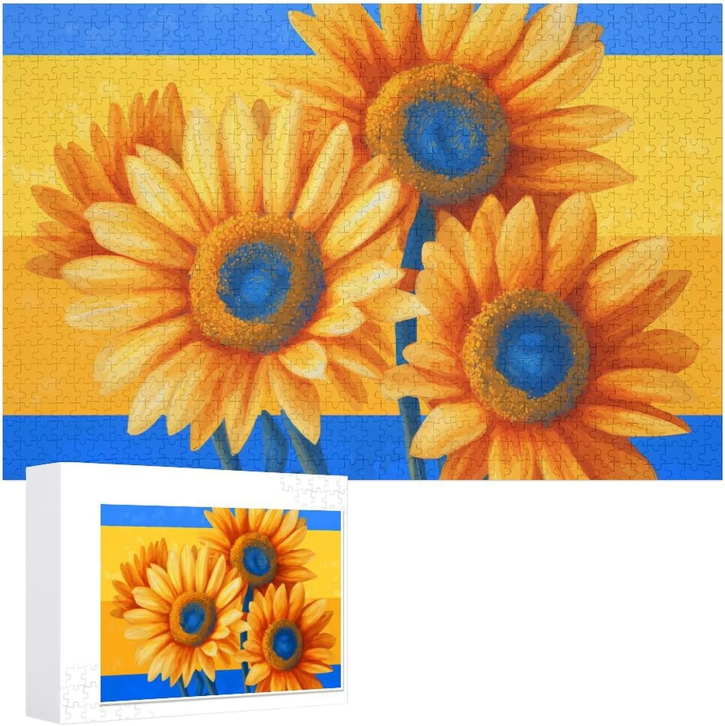 Ukraine Flag Sunflower Puzzles for Adults 1000 PCS Wooden Jigsaw Puzzle Wall Decor Christmas
