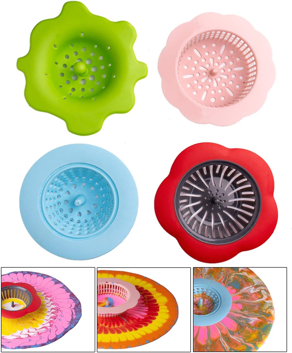 4 Pieces Acrylic Paint Pouring Strainers Plastic Silicone Strainer Flower Drain Basket,for Acrylic Paint Pouring Supplies and DIYpainting tools