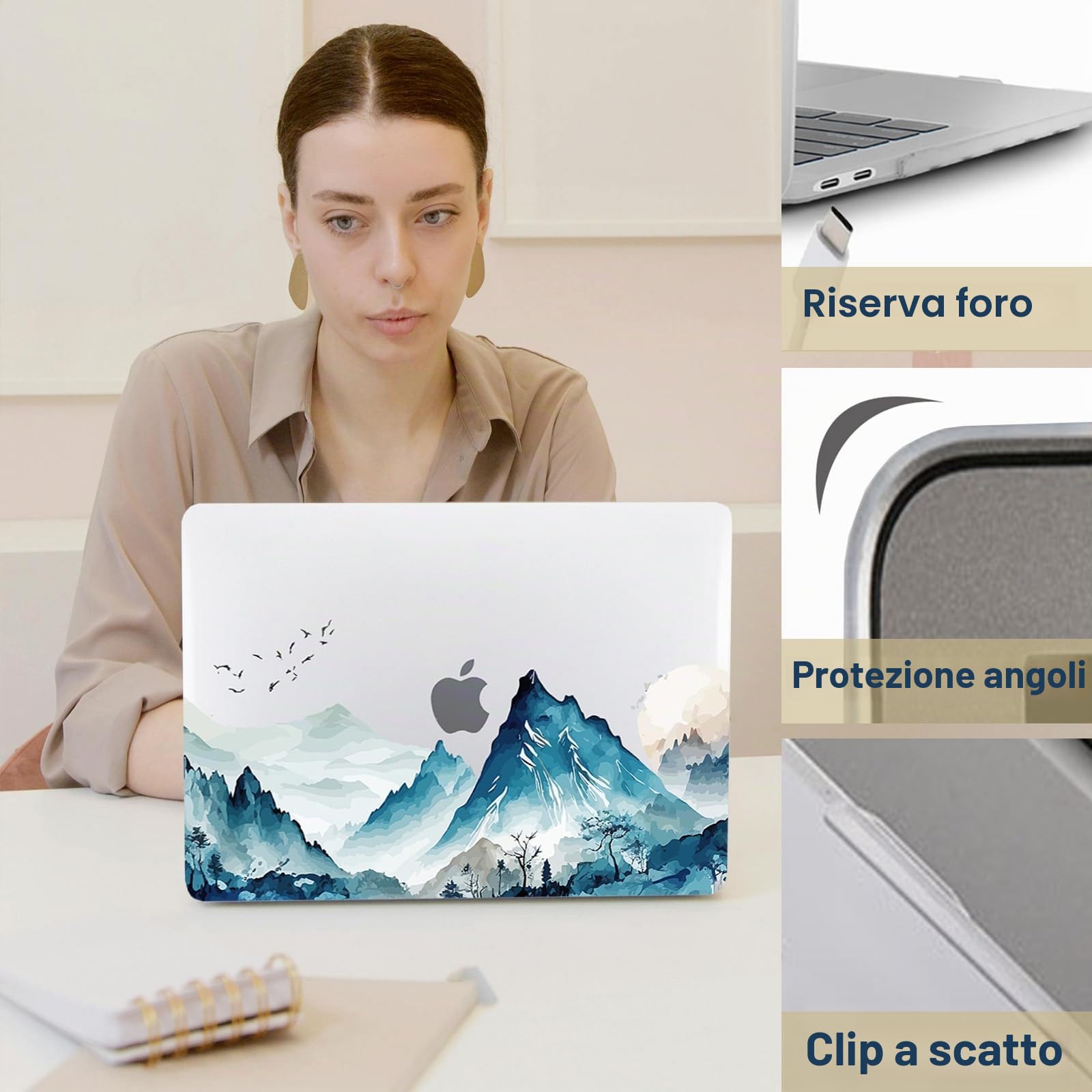 Custodia Laptop per Macbook Air 13 pollici M4 M3 M2,Versione 2025 2024 2022 A2681 A3113 A3240,Case Cover Duro Protection in Plastica per Apple Macbook Air 13,6",Montagna Verde