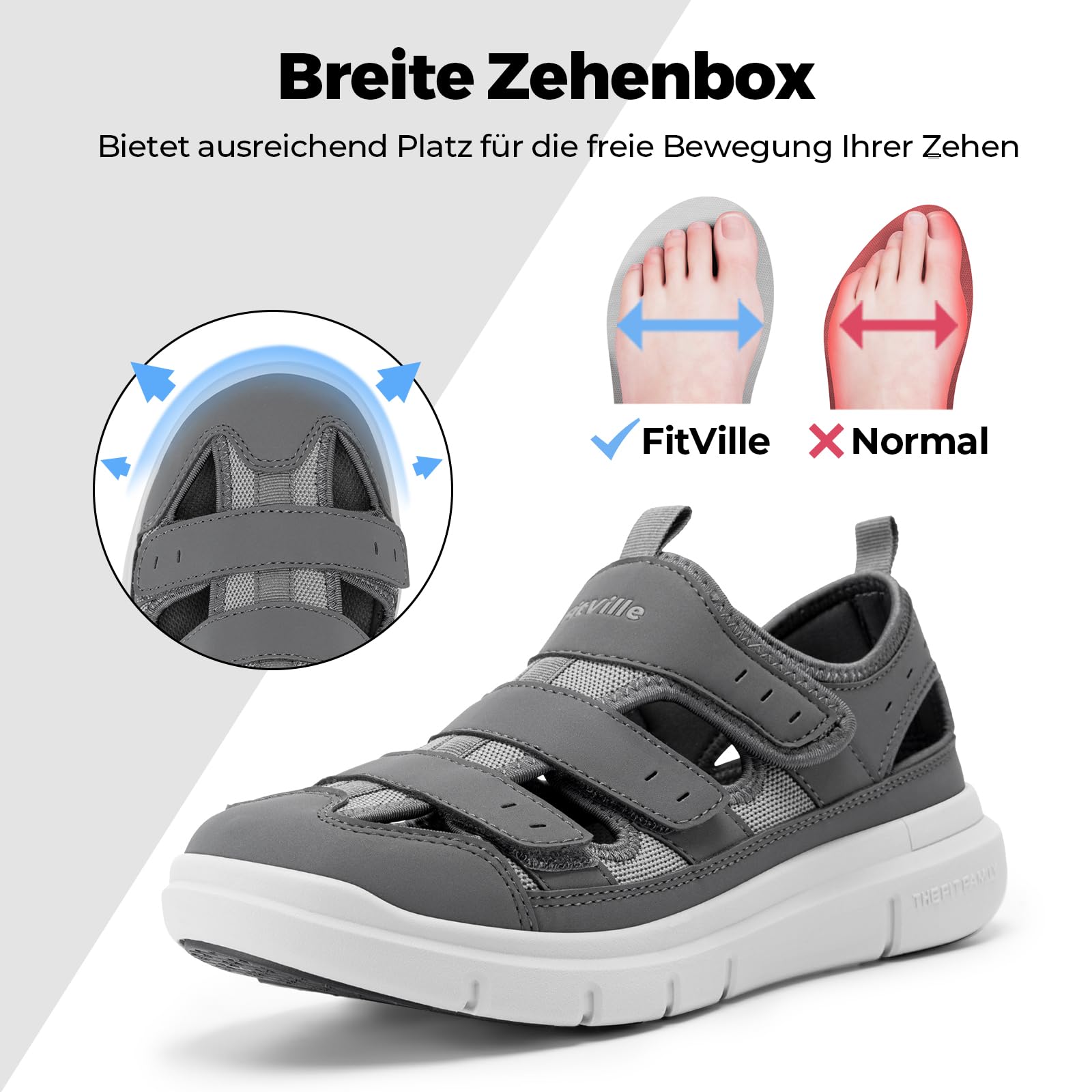FitVille Diabetiker Sandalen Herren Extra Weit Orthopädische Schuhe mit Klettverschluss Verstellbare Gesundheitsschuhe für Senioren Schuhe