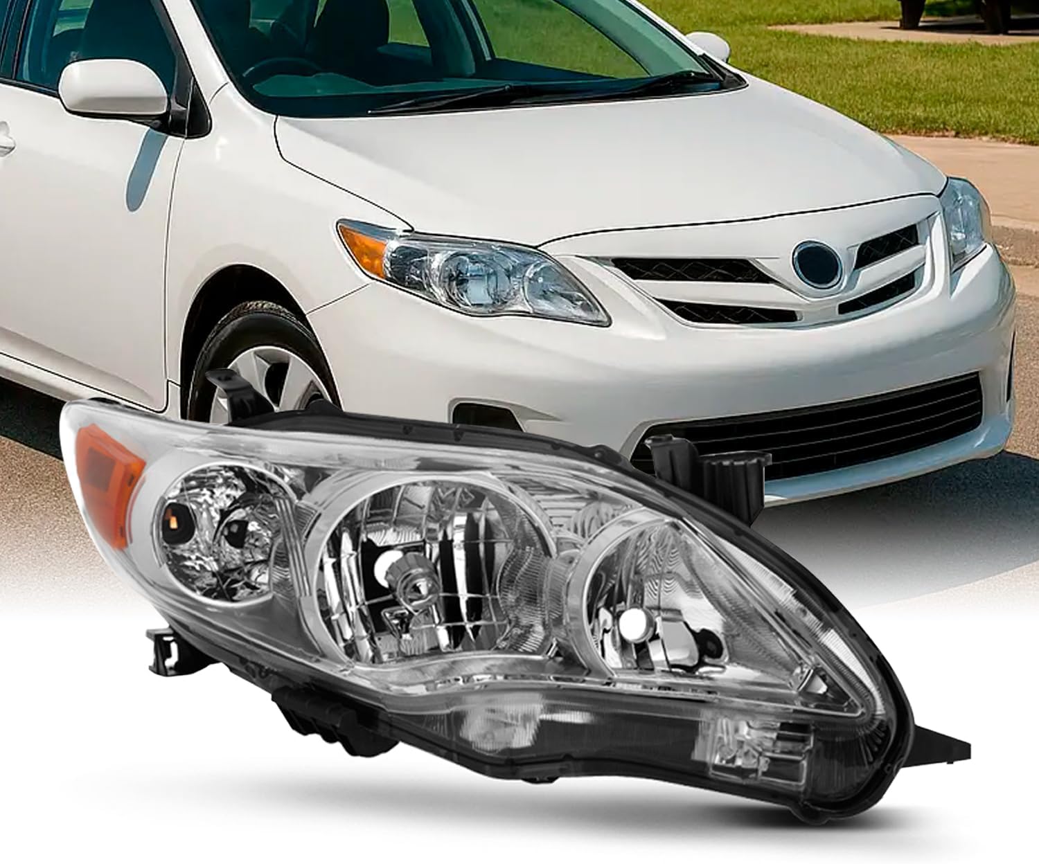AKKON - For 2011-2013 Toyota Corolla Chrome Clear Headlights Front Lamps Direct Replacement Left + Right Pair