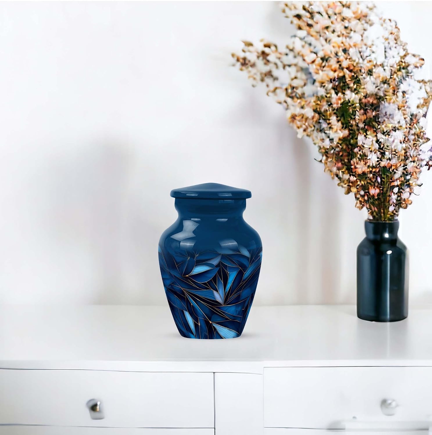 Blue Small Cremation Urns for Adult Ashes Women - Keepsake Memorial Urns for Adult Male - Tiny Funeral Urn for Human Ashes - Little Burial Urn for Mother & Father - 3 Inch