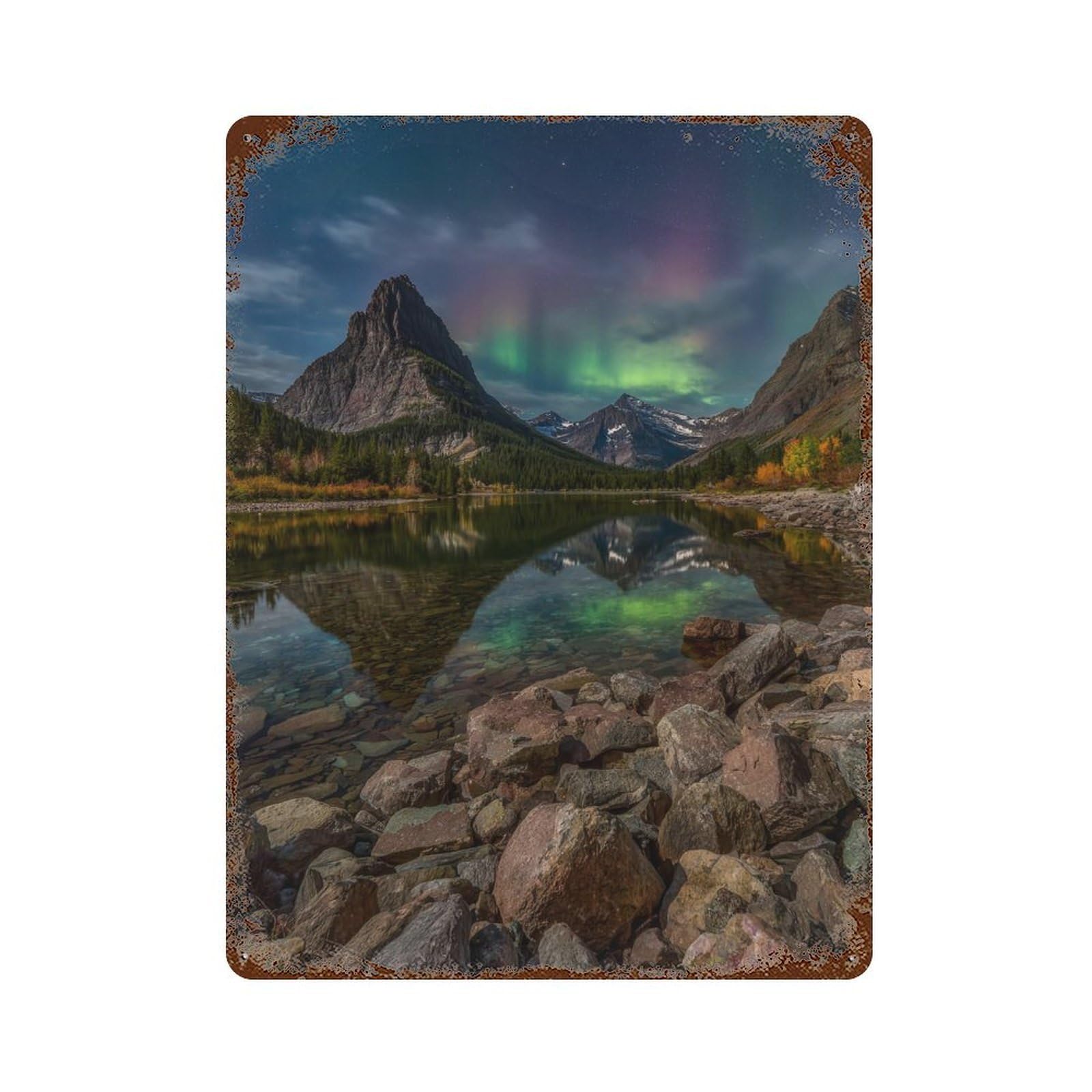 Aurora Borealis Reflections-15 Vintage Rust Metal Sign 15.7"x11.8", Farmhouse Wall Decor for Garage, Pub Or Kitchen