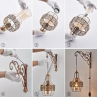 Vista 8 de Juego de dos apliques de pared bohemios, regulables, vintage, con cable enchufable, brazo de metal dorado, lámpara colgante de montaje en pared