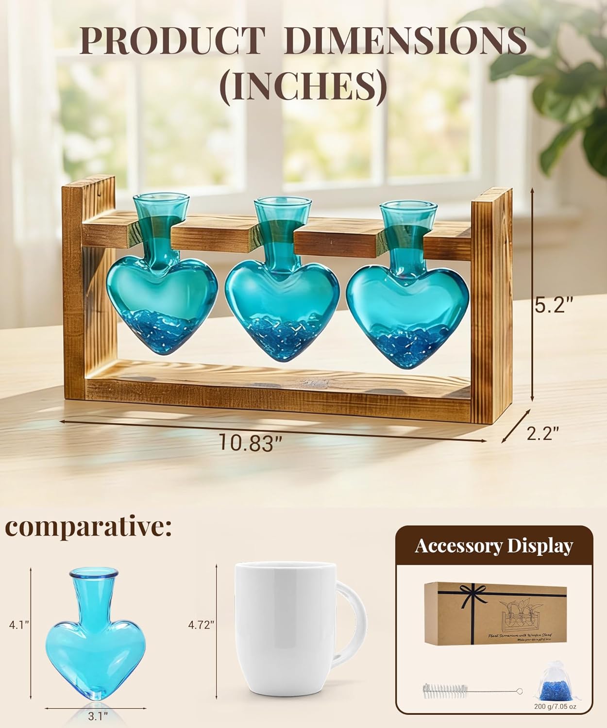 Nacome Plant Terrarium Propagation Stations: Mothers Day Gifts for Mom Plant Lovers Women Wife Daughter - 3 Bulb Glass Vases with Wooden Stand Tabletop for Hydroponics Home Garden Decor