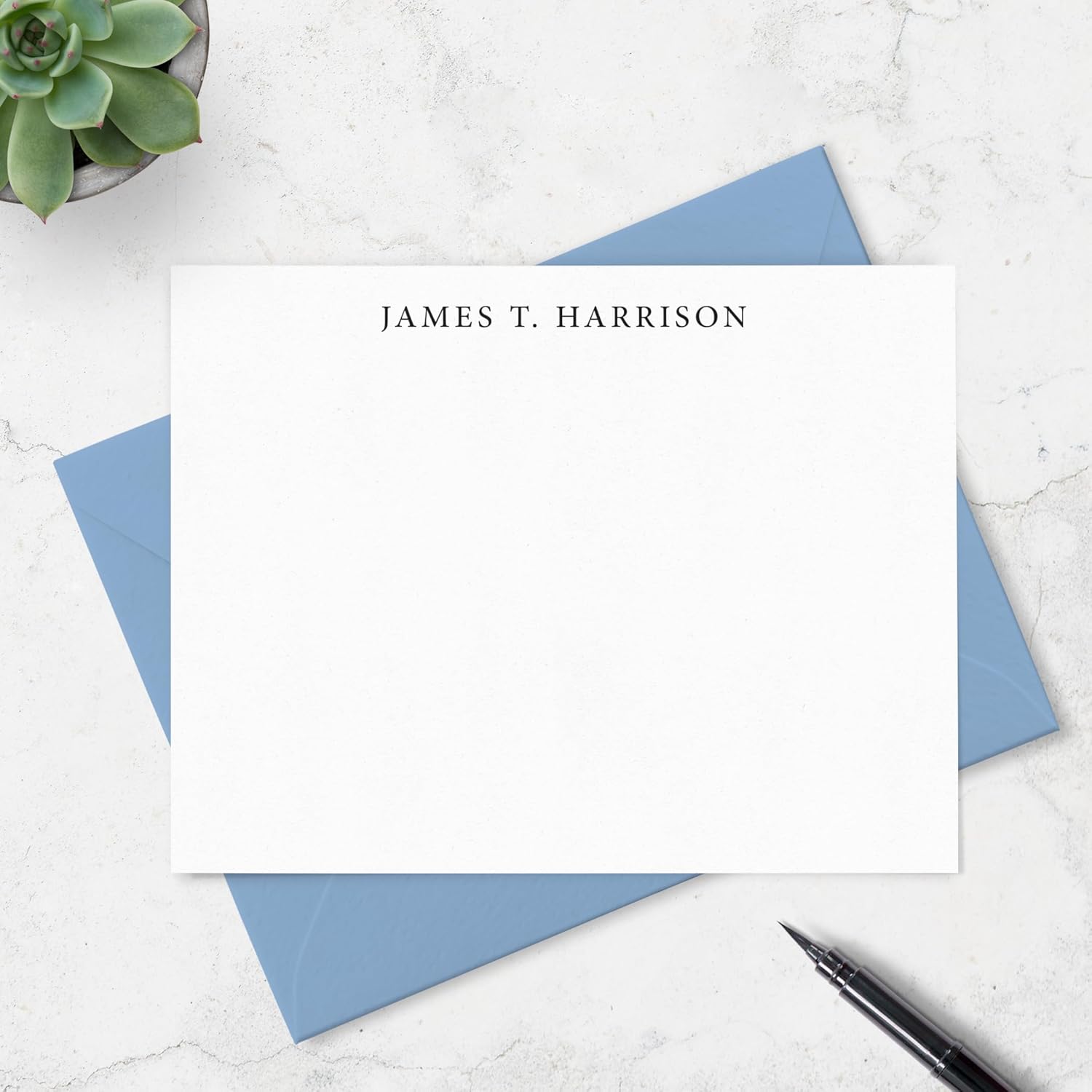 Personalized Stationery Note Cards with Envelopes for Men, Professional Classic Simple Design Mens Handmade Stationary Thank You Notecards, Choose Your Colors and Set Size (Font Style #1)