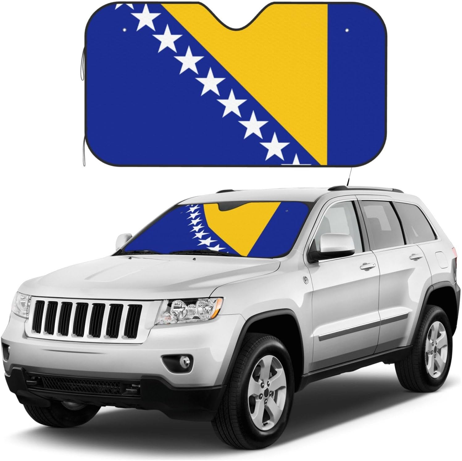 Bosnia and Herzegovina Flag Foldable Car Windshield Sunshade Blocks Heat and Sun Glare Uv Rays