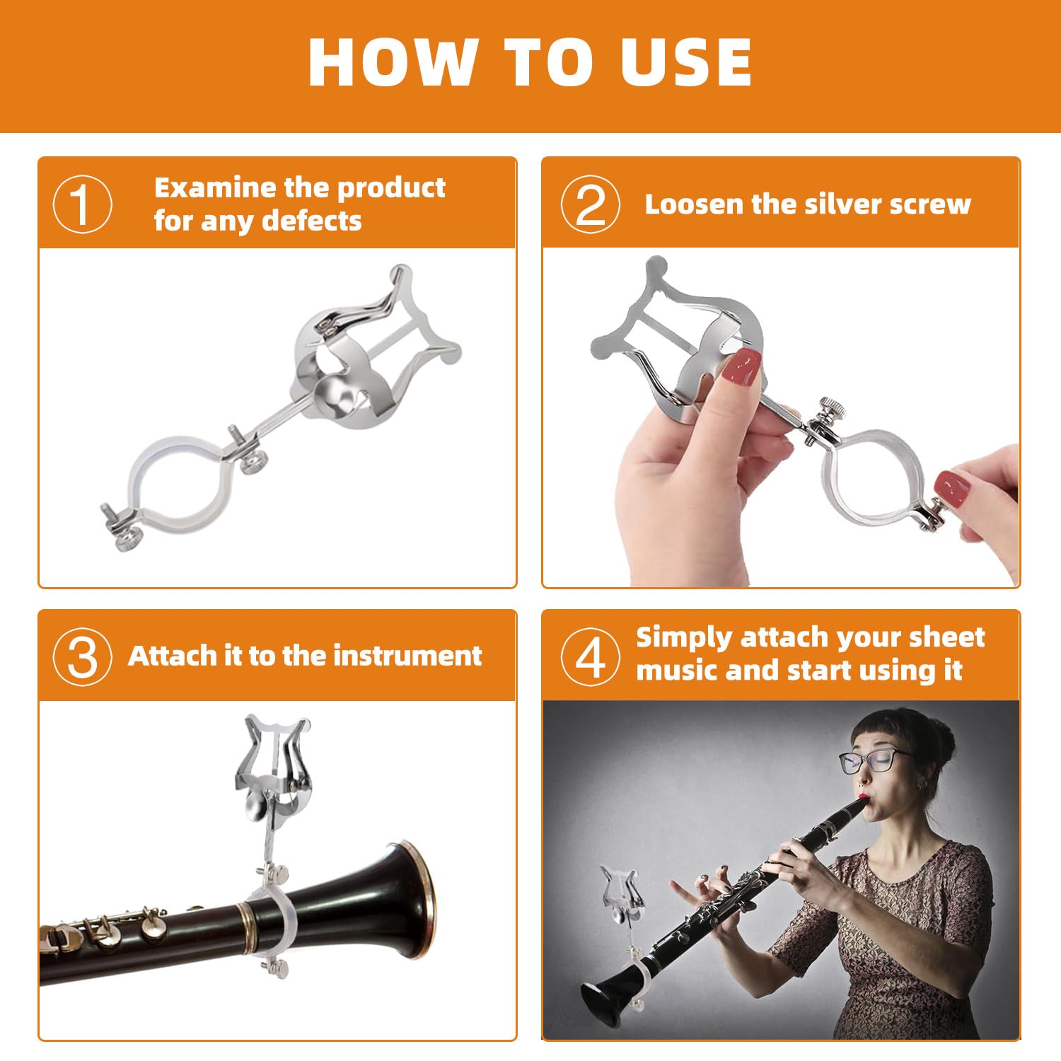 Clarinet Lyre Holder for Marching Band- 6.02Inch Sheet Music Clip Stand- Adjustable Music Book Clip for Beginners Professionals - Durable Lightweight