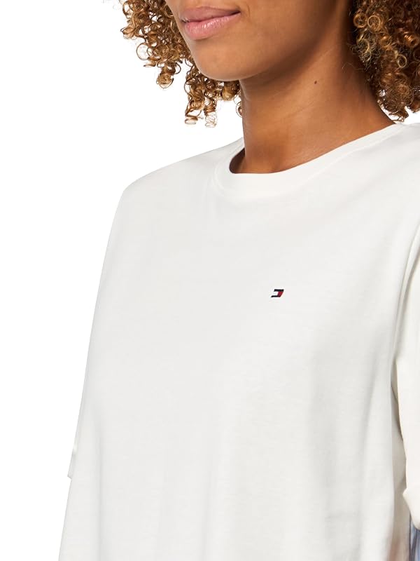 Tommy Hilfiger Women's Regular Crew Neck Mixed Media T-Shirt, Ecru Small by Tommy Hilfiger - Used condition - Image 3