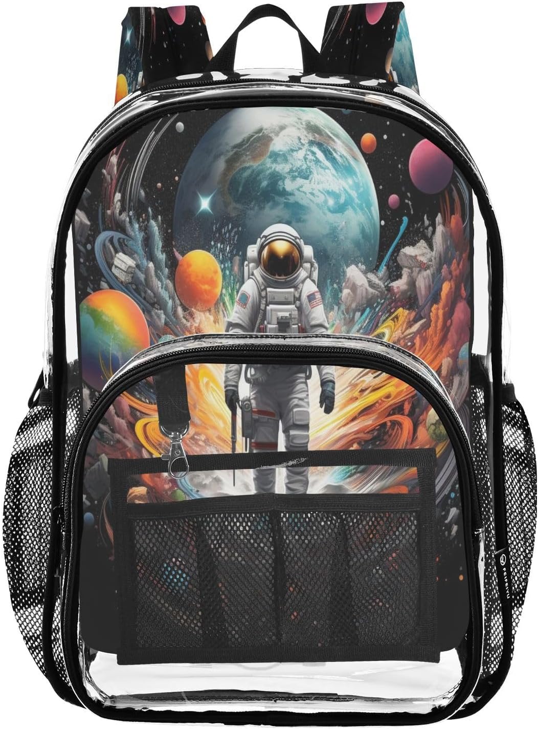 Planet Astronaut Space Clear Backpack Heavy Duty See Through Transparent PVC BookBag for Kids Boy Girl Adult School Work