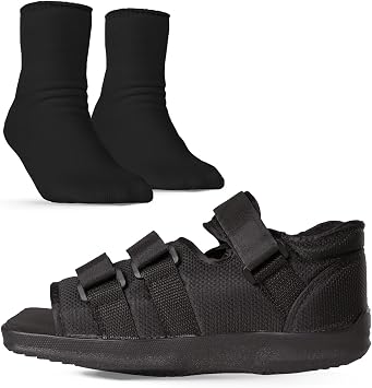BraceAbility Post Op Shoe + Short Walking Boot Liner Socks Bundle - Orthopedic Foot Brace and Replacement Liners for Fractures, Broken Toe, Injury Recovery - Womens Size 6-7.5 1 Pair Black