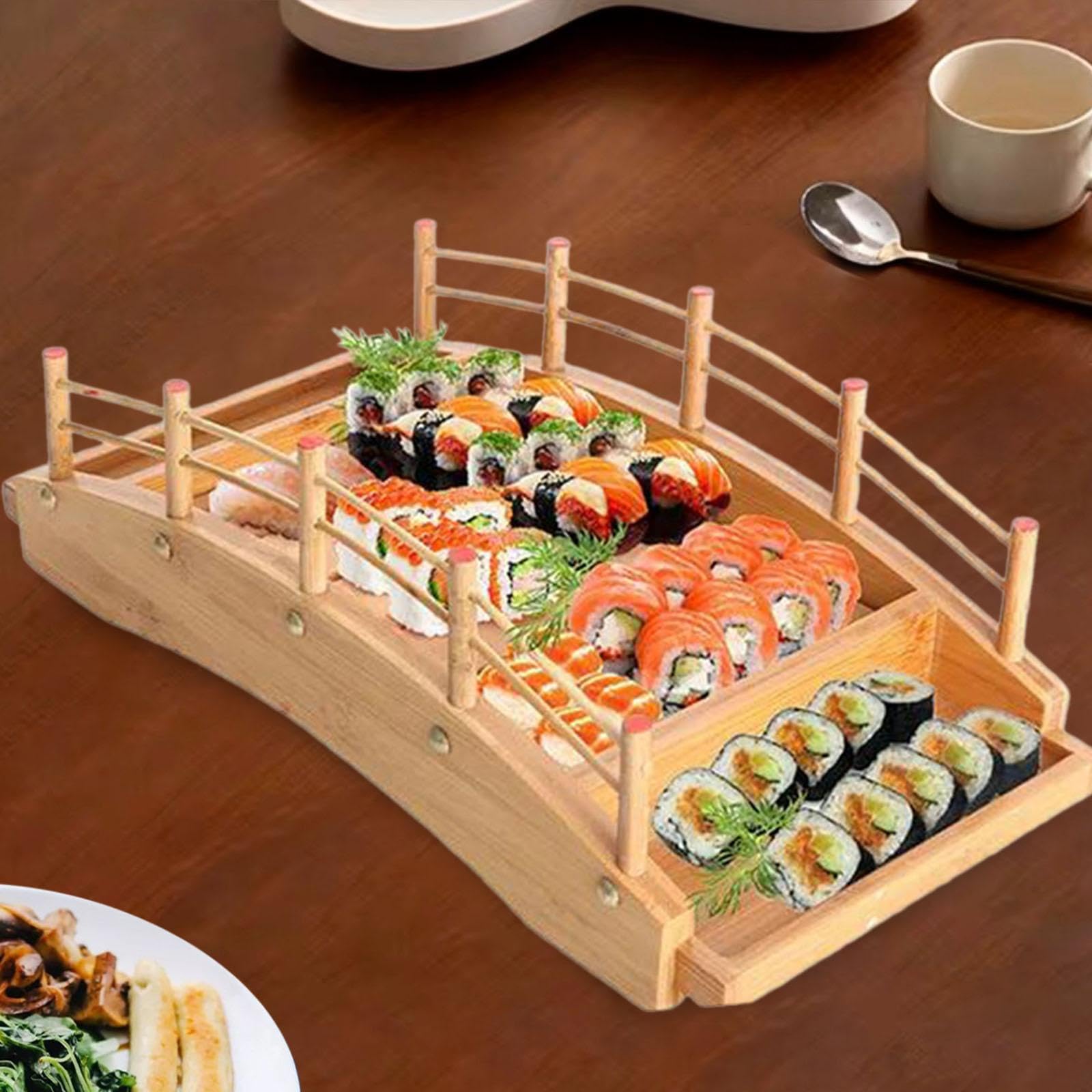 Japoński talerz do sushi, drewniana taca, drewniana taca, narzędzie kuchenne, półmisek do serwowania, drewniany most łukowy, Sashimi, L