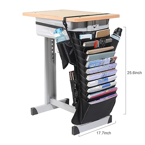 Miniatura 7 de Bolsa de almacenamiento para libros colgante lateral de escritorio para estudiantes, Oxford grande, 13 bolsillos, organizador multifunción para