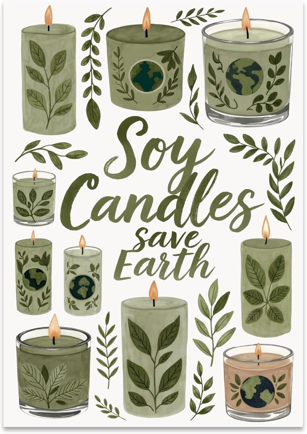 Eco-Friendly Home Poster Print - Soy Candles Save Earth - 13x19 - Arts & Crafts Style