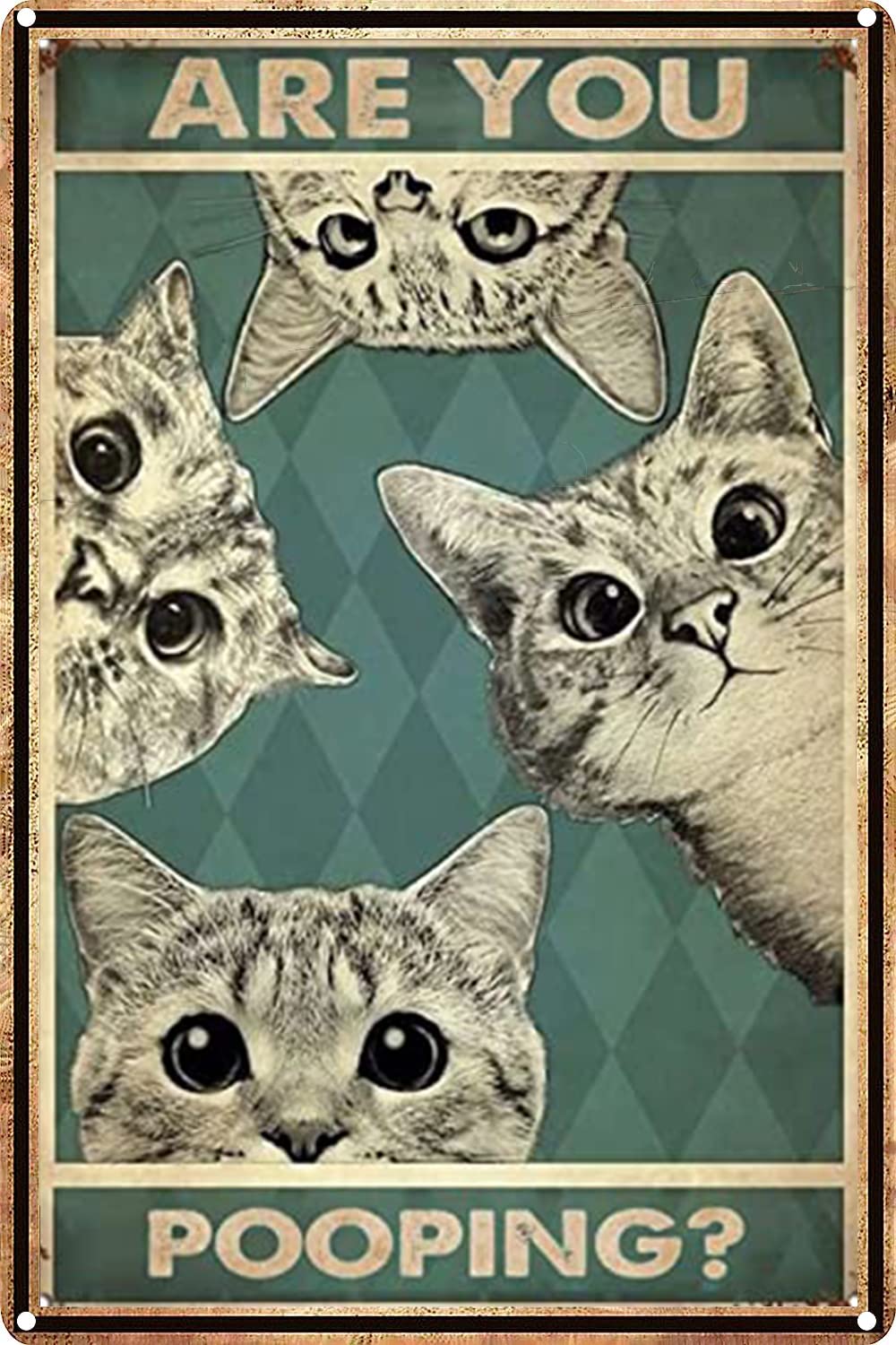 Tin Sign Vintage Cats are You Pooping Signs Bathroom Wall Toilet Decor, Funny Kitty Cat, Cats Lover Gift, Funny Cat,Nursery Decor Tin Signs 8X12inch, Black