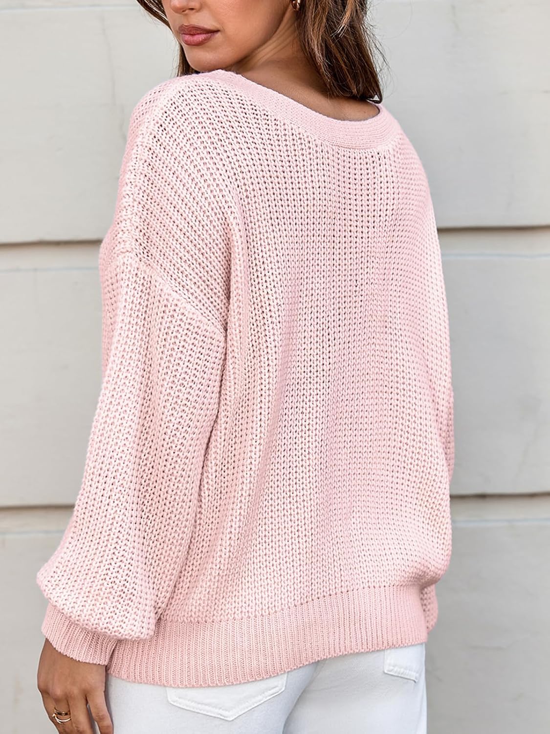 CUPSHE Womens Sweaters Bow Sweater Neck Casual Long Sleeve Lightweight Crochet Pullover Sweater Tops - Image 3