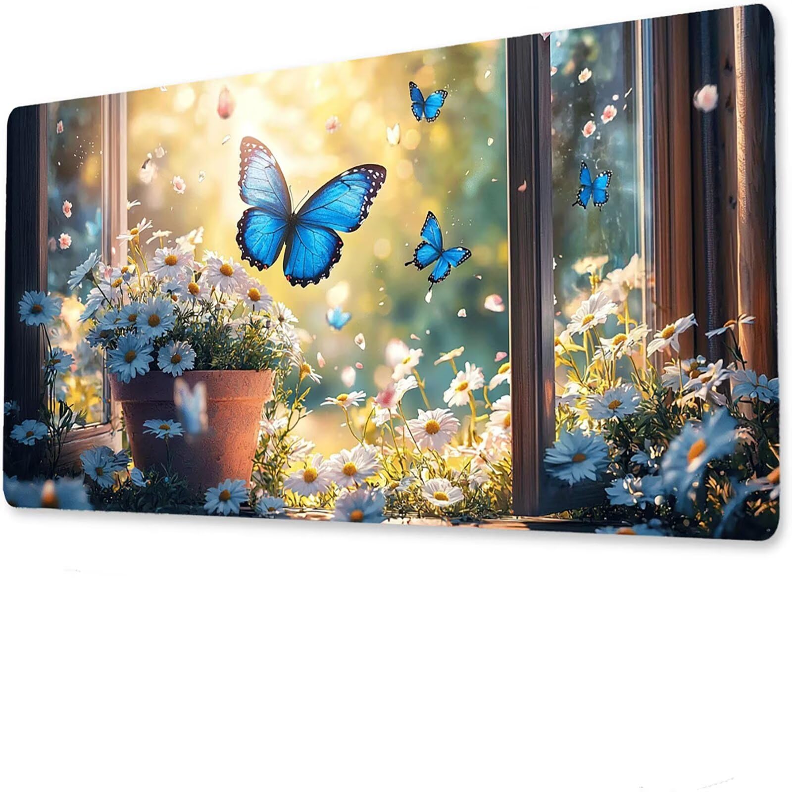 Podkładka pod mysz do gier, 1400 x 700 x 4 mm XXL mata na biurko do gier, Myszka Motyl Wodoodporna antypoślizgowa podkładka, podkładka pod mysz dla graczy w kwiaty, odpowiednia do użytku domowego