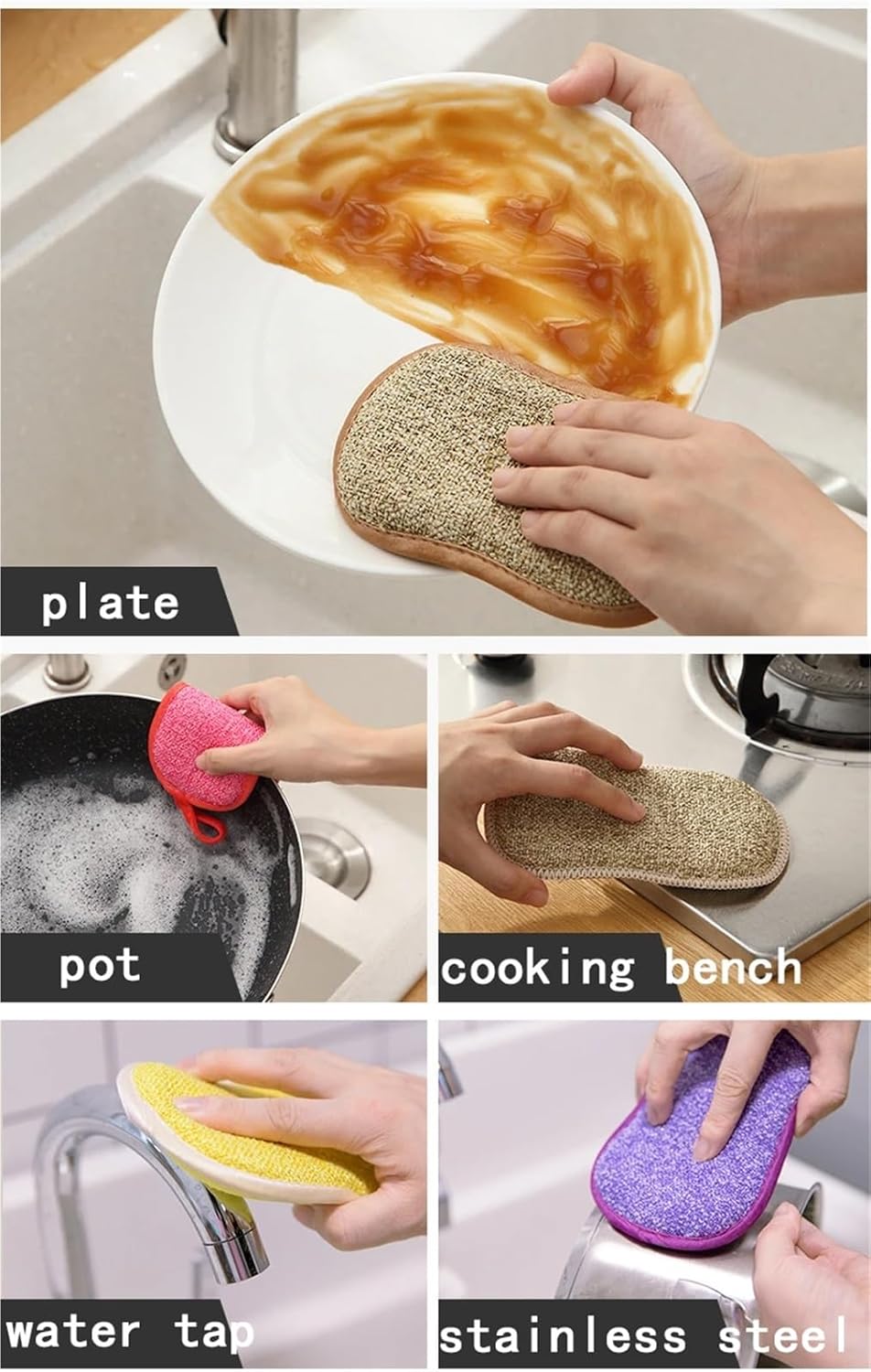 10pcs Magic Sponge Double-Sided Dishwashing Pan Pot Dish Wash Rust Stain Kitchen Products Utensil and Home