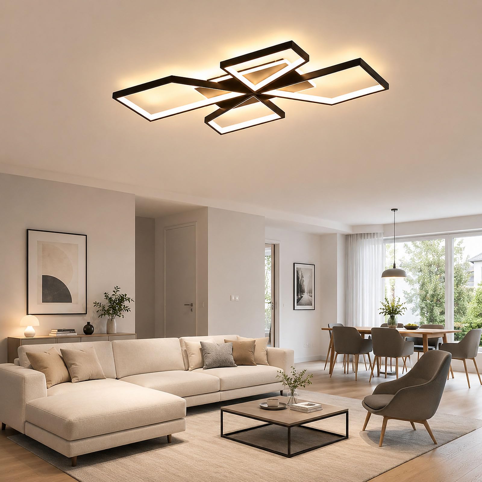 OTREN LED Deckenleuchte Wohnzimmer mit Fernbedienung und APP, 78CM 72W | Geometrische Deckenlampe Dimmbar mit Fernbedienung 3000K–6500K, Moderne Wohnzimmerlampe für Esszimmer & Schlafzimmer