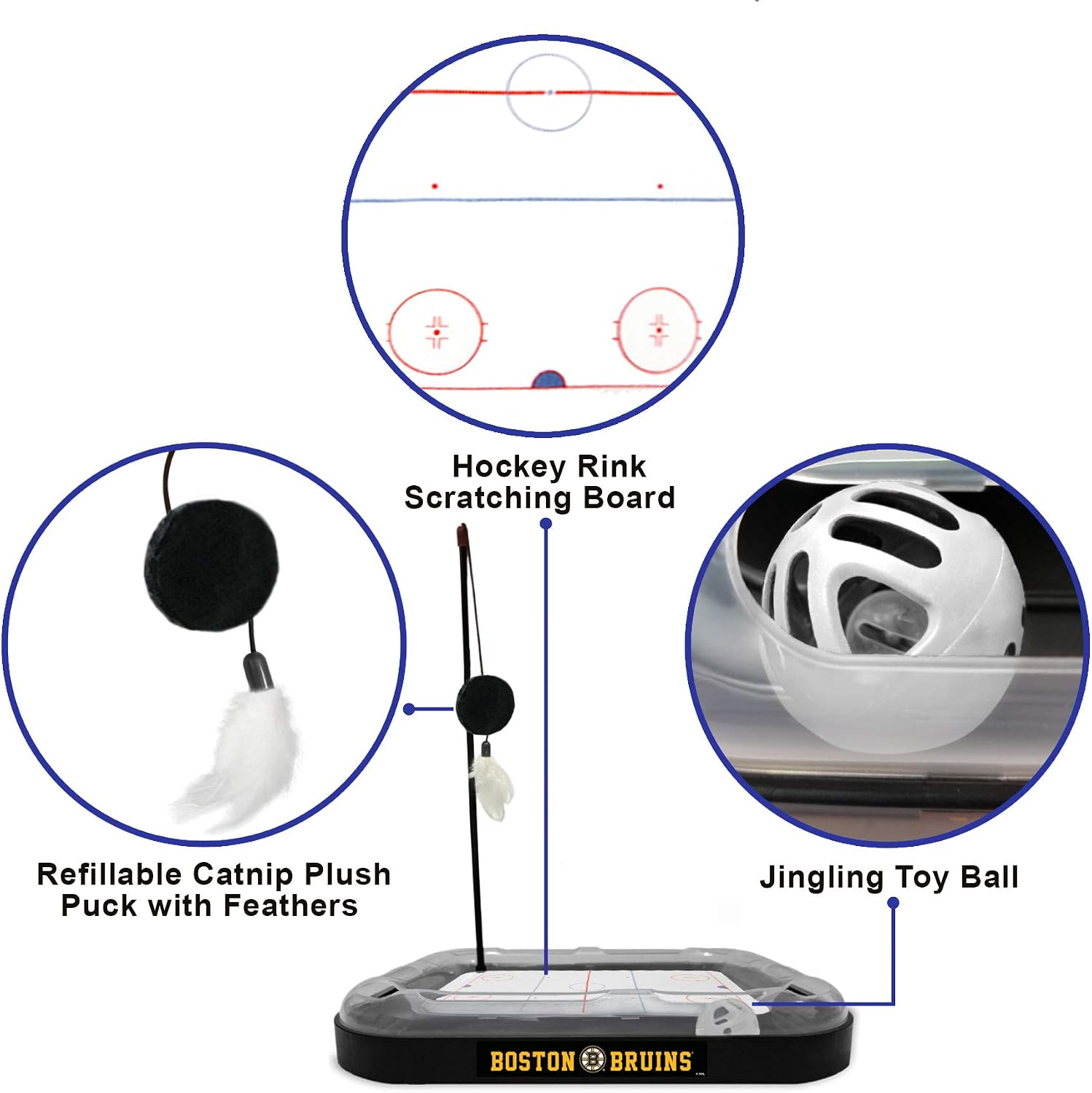 Pets First NHL Boston Bruins Hockey Field Scratching Pad with Interactive Cat Ball Bell Toy Set