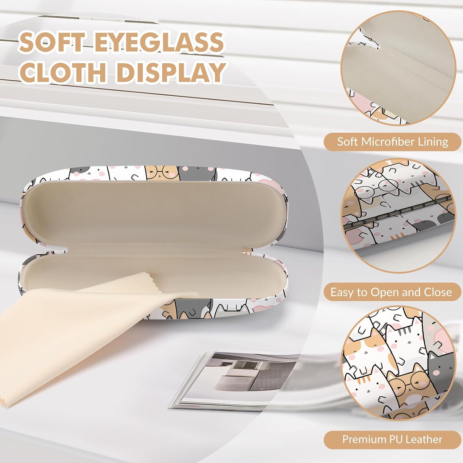 Glasses Case Hard Shell,Portable Protective Eyeglasses Case, Eyeglass Holder Box with Cleaning Cloth, for men women