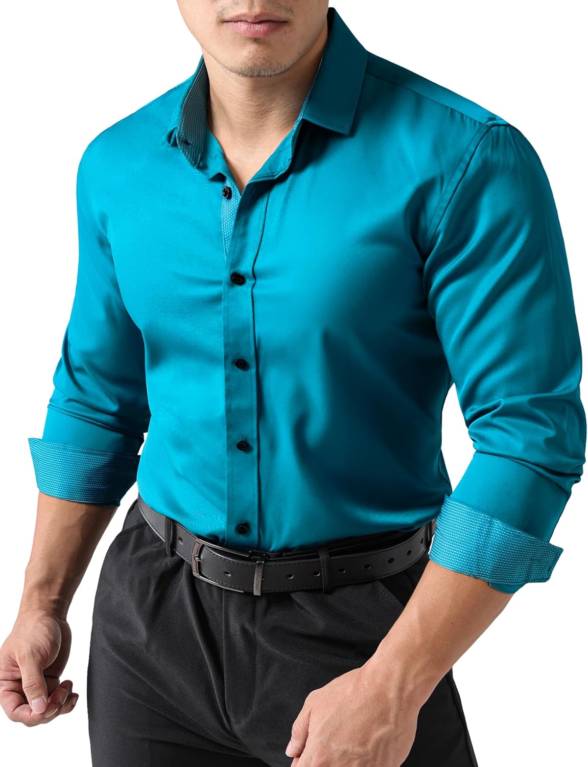 JOGAL Men's Dress Shirts Regular Fit Long Sleeve Stretch Business Wedding Button Down Shirts