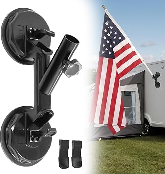 Quick Flag Mount for RVs, New Upgrade Suction Cup Flagpole Holder, Strong Suction Heavy Duty Metal RV Flag Pole Mount Compatible with Camper, Truck, Boats, Yachts