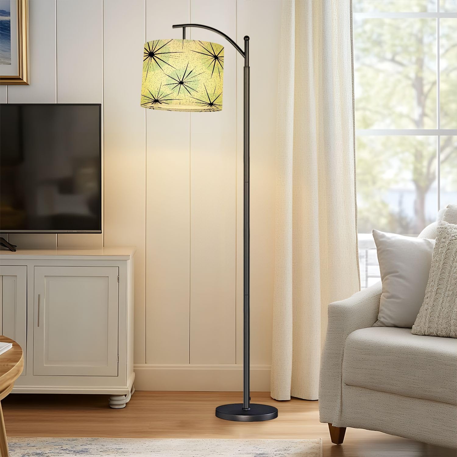 Drum Lamp Shade Atomic Starbursts Mid Century Modern Sputnik Palm Springs Radiating Lampshades for Floor Lamps Table Lamp Pendant Light 8.9"x11" Linen Lamp Cover Replacement Large Lamp Shade