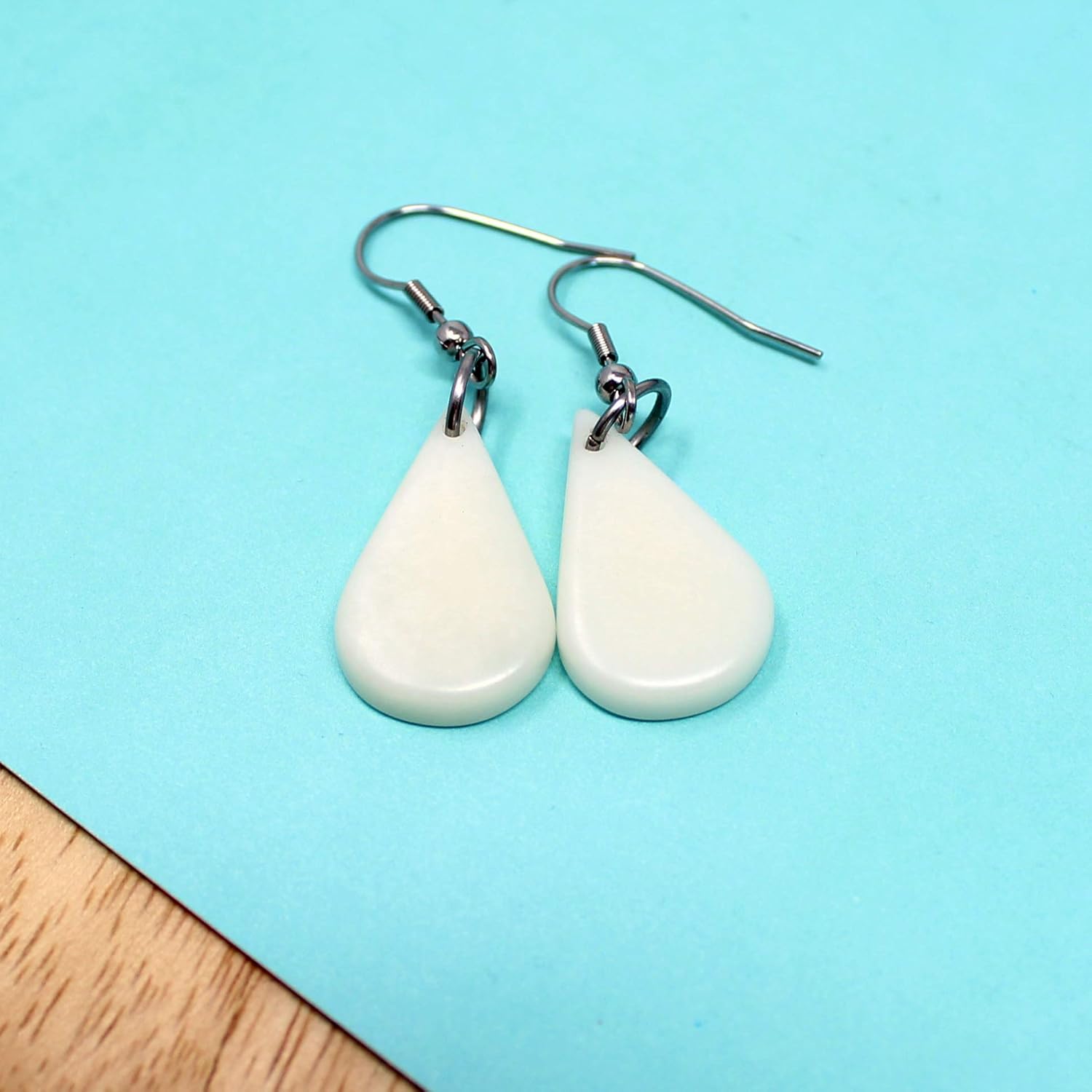 Tagua Nut Earrings Raindrops in Natural Ivory White Handmade Fair Trade, Lightweight by Florama Natural Jewelry - Image 3