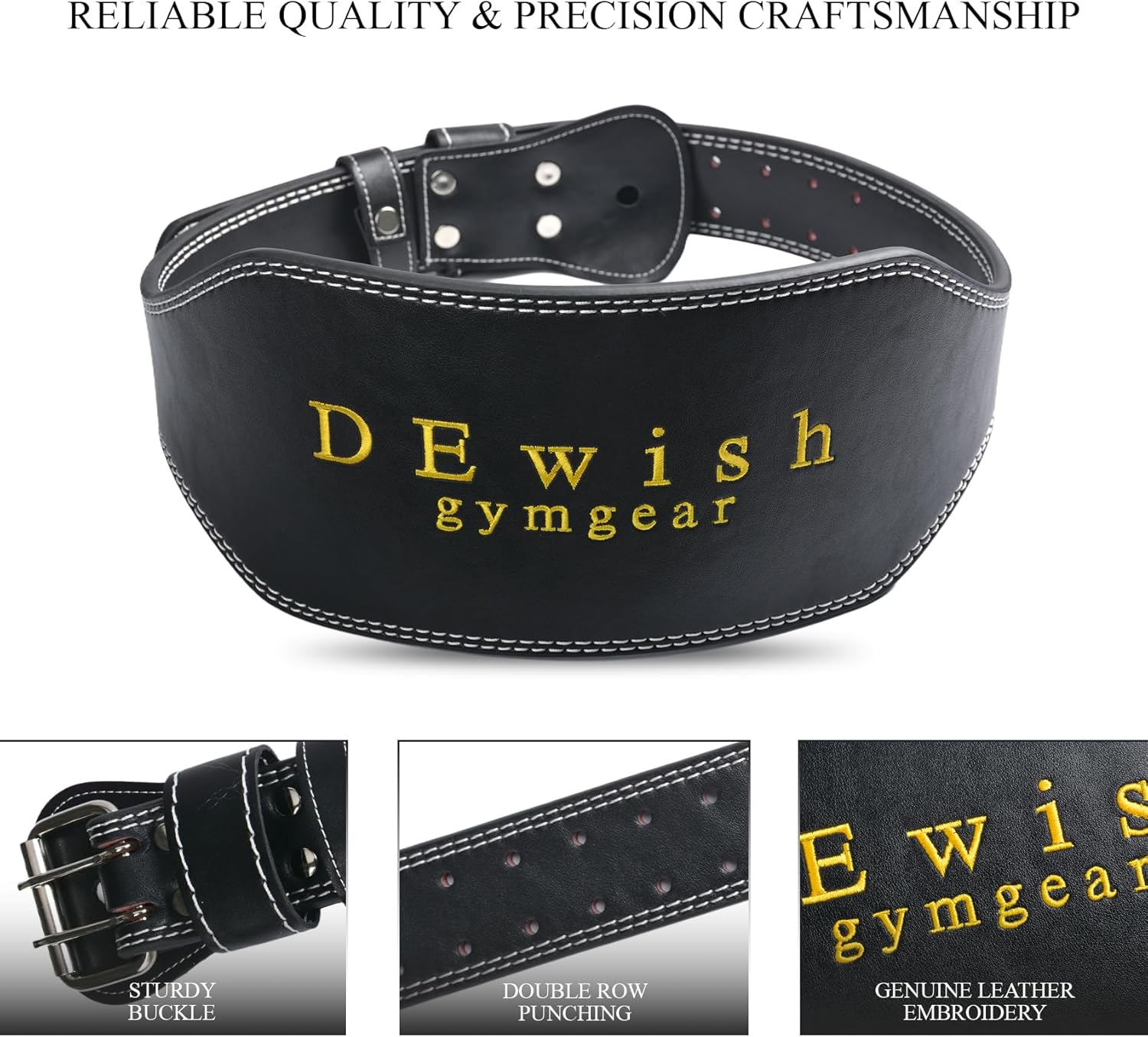 7mm Genuine Leather Weightlifting Belt, 4”& 6”Width, Double Prong Power Belt for Gym Bodybuilding, weightlifting, powerlifting, squats and deadlifts