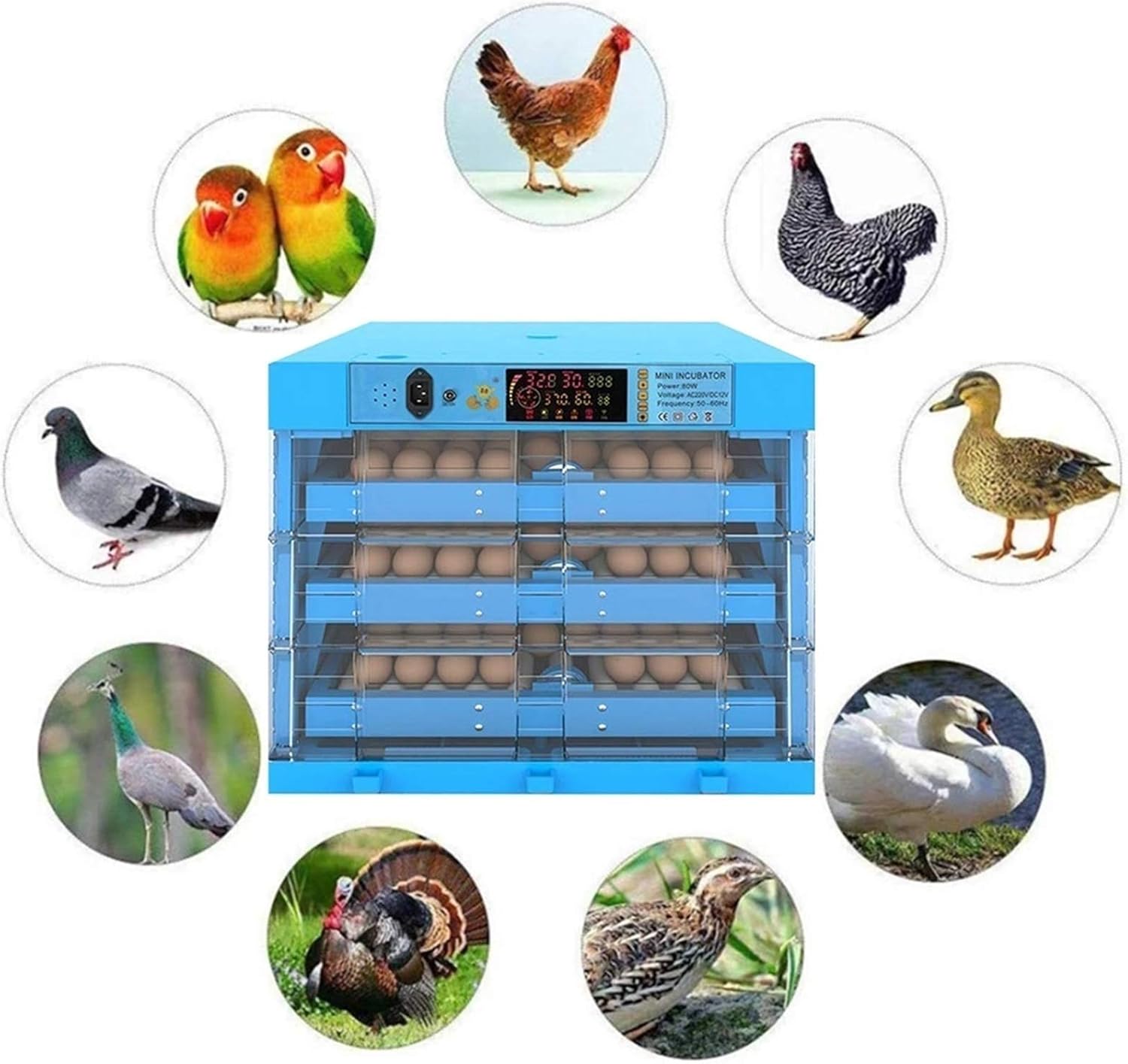 卵インキュベーター、鶏卵用インキュベーター、24時間自動デジタルディスプレイ、孵化アヒル、ガチョウ、鳥の孵化用ハッチャー回転温度制御 卵  自動卵インキュベーター デジタル回転ハッチャー - 鶏 アヒル ガチョウ 鳥用 温度湿度制御 卵インキュベーター、鶏卵用 ... 192 卵自動インキュベーターターニング鶏ガチョウアヒル家禽ハッチャー孵化鶏アヒルのための温度湿度制御