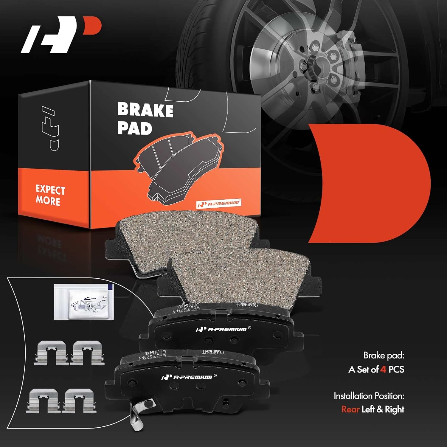 A-Premium Rear Disc Brake Calipers with Ceramic Pads Compatible with Kia Optima 2014 Hyundai Sonata 2015 2.4L 6-PC Set