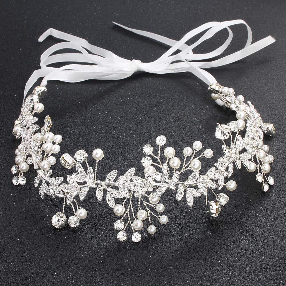 Hapibuy Wedding headpiece Crystal Forehead Band Bridal Hair Vine For Bride and Bridemaid Silver Color