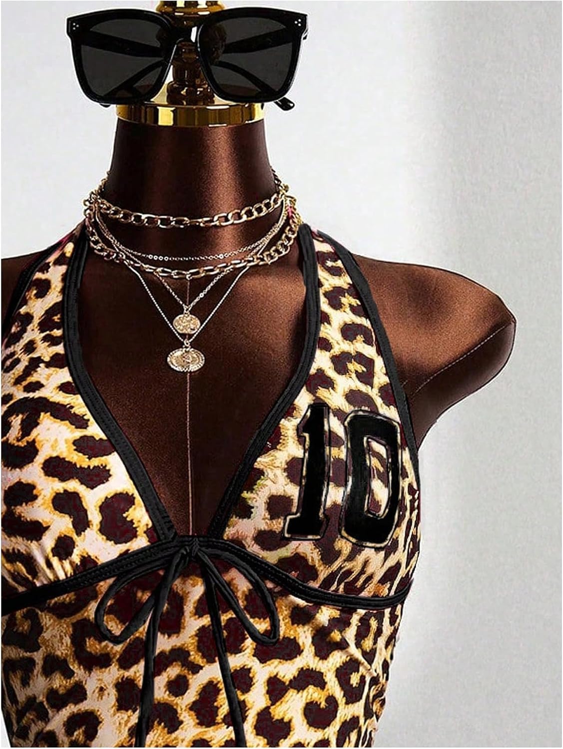 SOLY HUX Women's Leopard Tankini Swimsuits Number Graphic Halter Top and Boyshorts Bottom Bathing Suit Two Piece Swimsuit