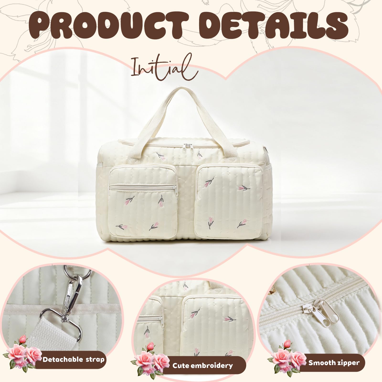 YOUYIKE Bolsa de Pañales de Viaje, Bolso para el Hospital, Bolsos de Fin de Semana para Mujer, Portátil y Ligero para Viajes, Camping, Hogar, Compras, Hospital - 5