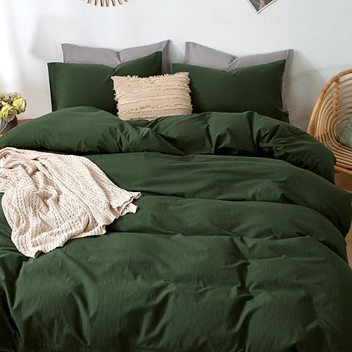 Miniatura 275 de MooMee - Juego de funda de edredón, 100% algodón lavado, textura parecida al lino, transpirable, duradero, suave y cómodo (gris pardo, King)