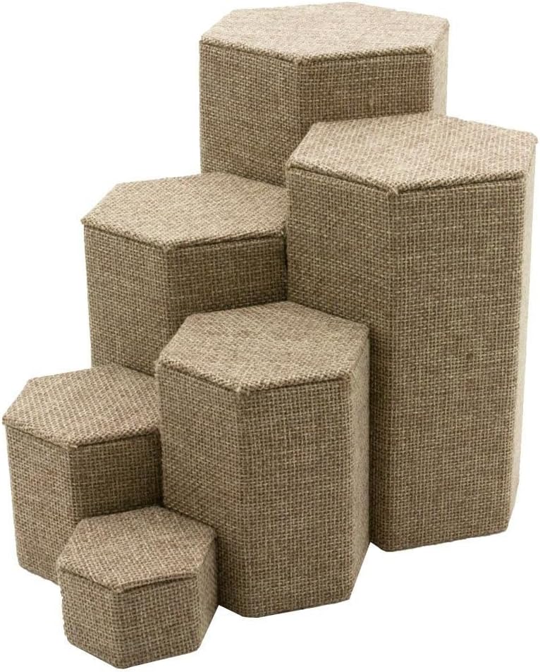 Six Piece Burlap Jewelry Riser Display Set ~ Six Piece Set