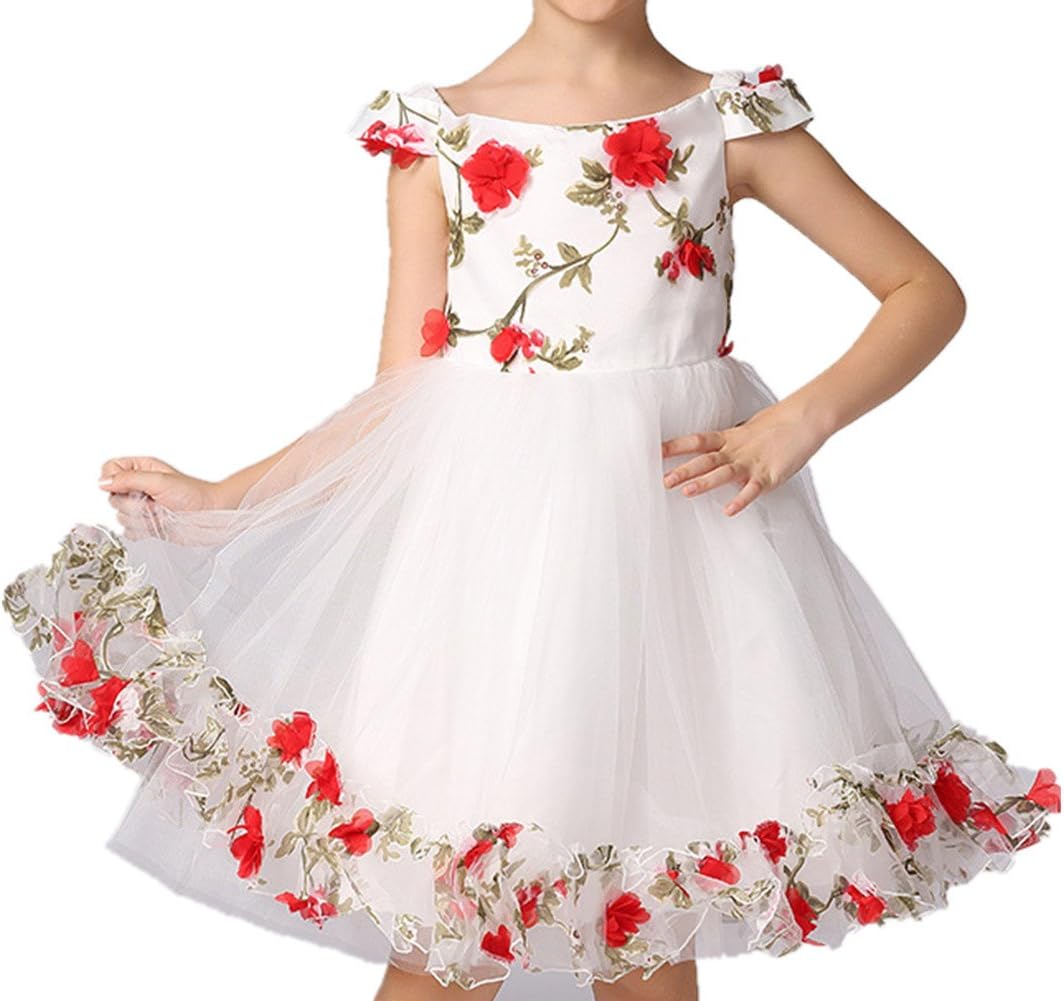 OushinyGirls' Floral Bodice Sleeveless Dress Princess Costume 4 Colors For2-12 Red
