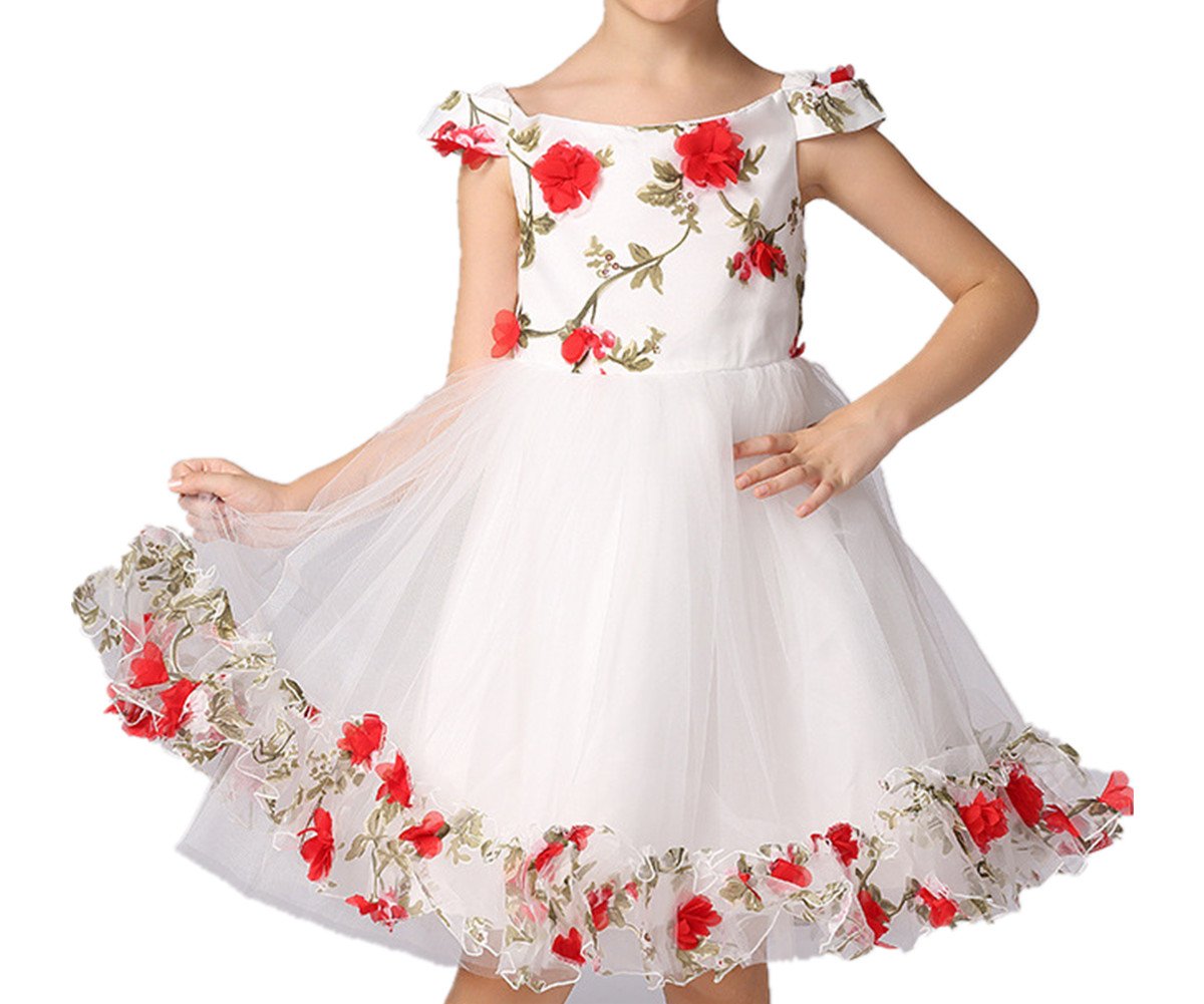 OushinyGirls' Floral Bodice Sleeveless Dress Princess Costume 4 Colors For2-12 Red
