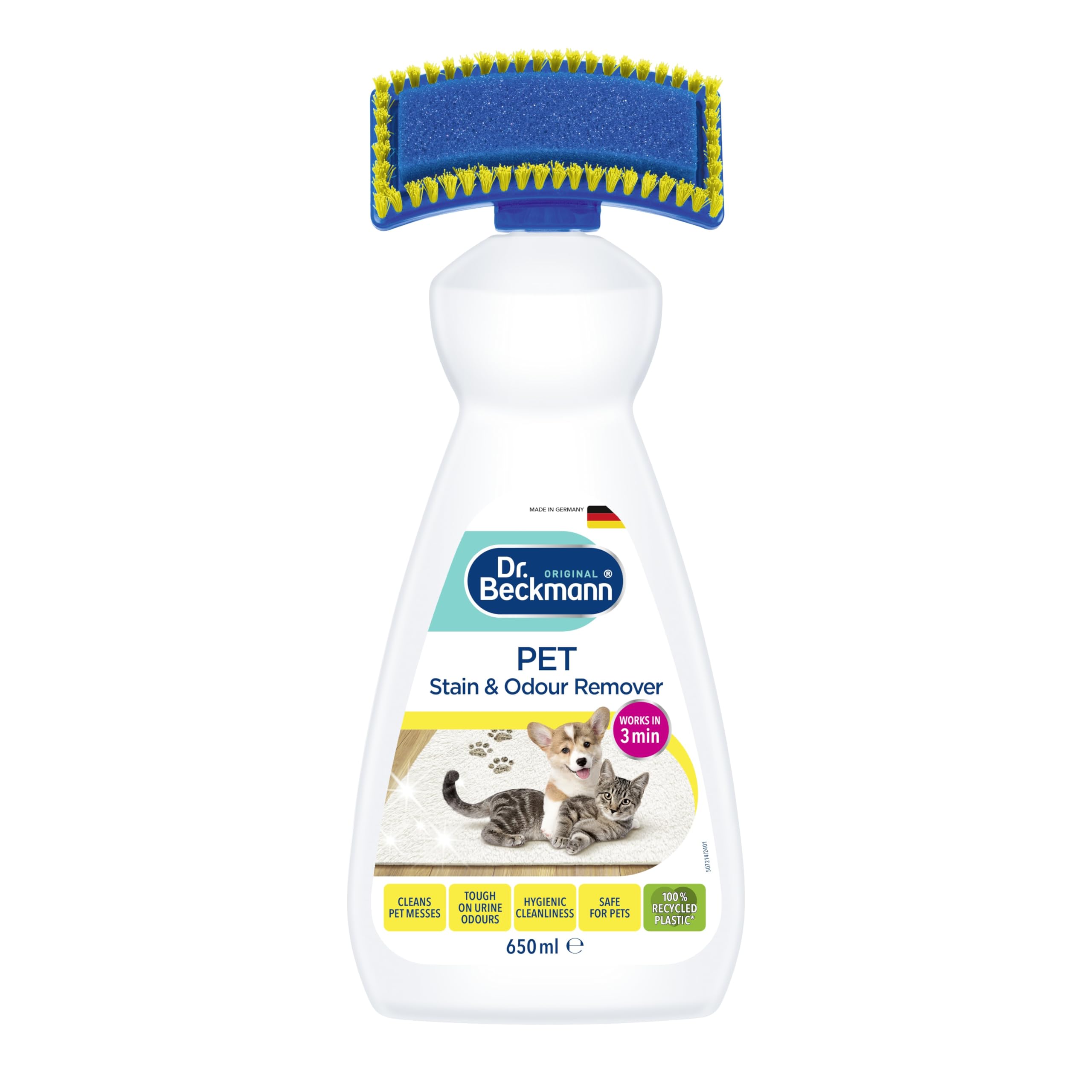 Dr. Beckmann 2 In 1 Multipurpose Pet Stain Remover Shampoo With Cleaning BrUSh|Advanced Oxi Powered Formula|Easy To USe|Home & Pet Care Essentials|Diy|Eliminates Tough Stains & Odours|650 Ml