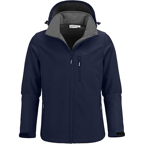 33,000ft Men's Softshell Jacket with Hood Fleece Lined Windbreaker Lightweight Waterproof Jackets for Hiking