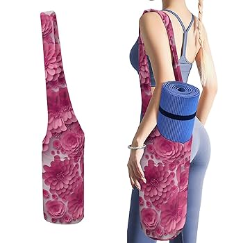 リバーシブルヨガマット 水色 紫 収納バッグ付き Amazon | ヨガマットバッグ 紫の花 美しい 手作り レディース